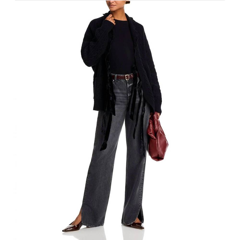 NEW SEA women's mariella merino wool cable knit cardigan in black